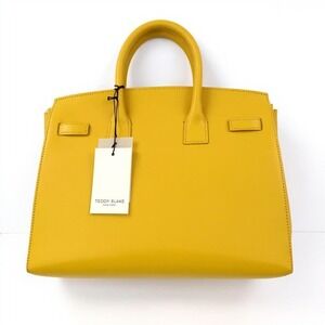 Teddy Blake NEW YORK Small Yellow Leather Structured Satchel Handbag Gold‎